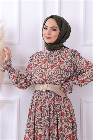 Grbz Çicek Desenli Şifon Elbise