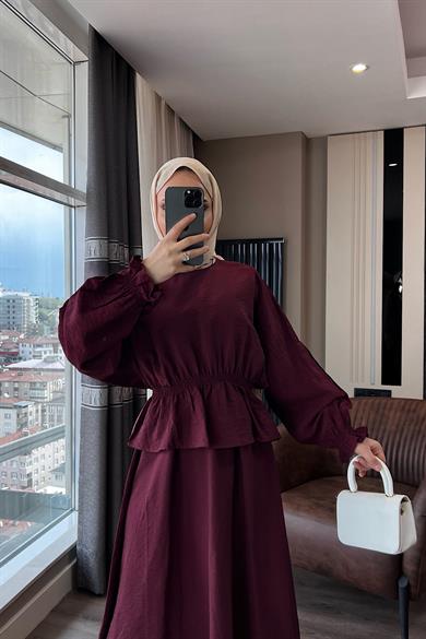 Gül Broşlu İkili Takım Bordo 