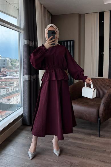 Gül Broşlu İkili Takım Bordo 