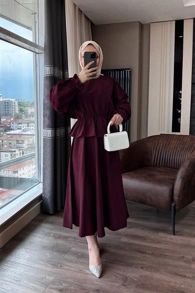 Gül Broşlu İkili Takım Bordo 