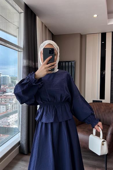 Gül Broşlu İkili Takım Lacivert 
