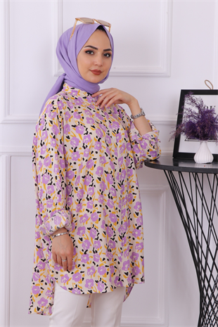 Gül Desenli Tunik Lila