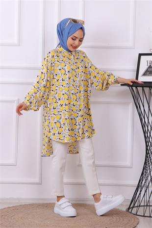 Gül Desenli Tunik Sarı