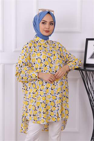 Gül Desenli Tunik Sarı