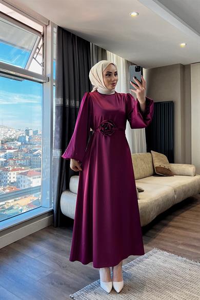 Gül Detay Saten Elbise