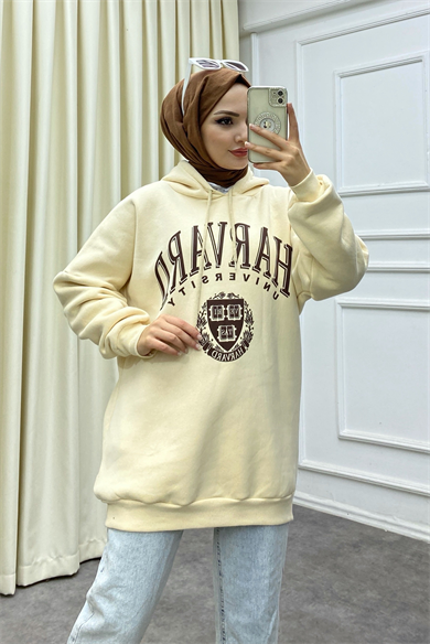 Hardward Yazılı Üç İplik Sweat Krem