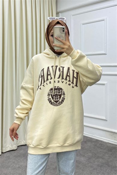 Hardward Yazılı Üç İplik Sweat Krem