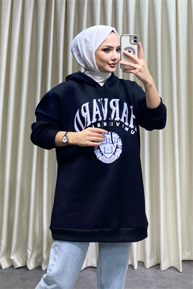 Hardward Yazılı Üç İplik Sweat Siyah