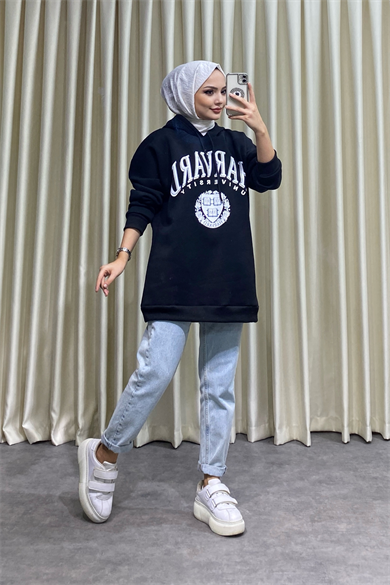 Hardward Yazılı Üç İplik Sweat Siyah