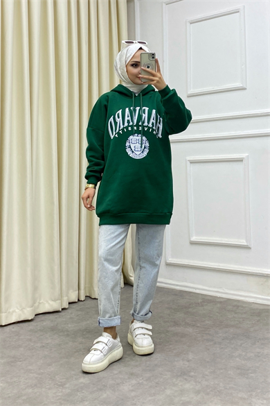 Hardward Yazılı Üç İplik Sweat Yeşil