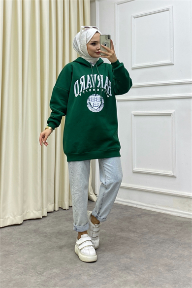 Hardward Yazılı Üç İplik Sweat Yeşil