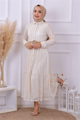 Hasır Kemer Dantel Elbise