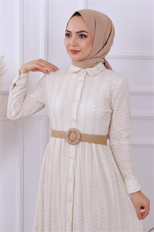 Hasır Kemer Dantel Elbise