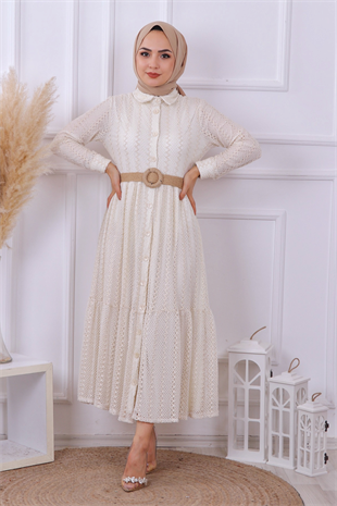 Hasır Kemer Dantel Elbise
