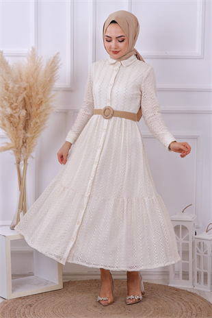 Hasır Kemer Dantel Elbise