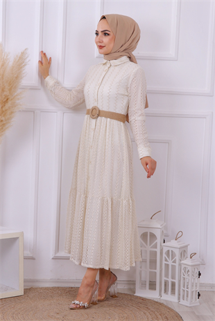 Hasır Kemer Dantel Elbise