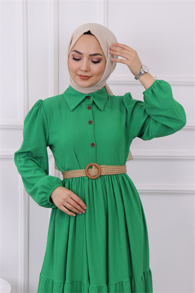 Hasır Kemer Elbise Yeşil