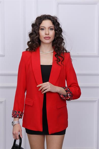 İç Astarlı Leoparlı Ceket Kırmızı 