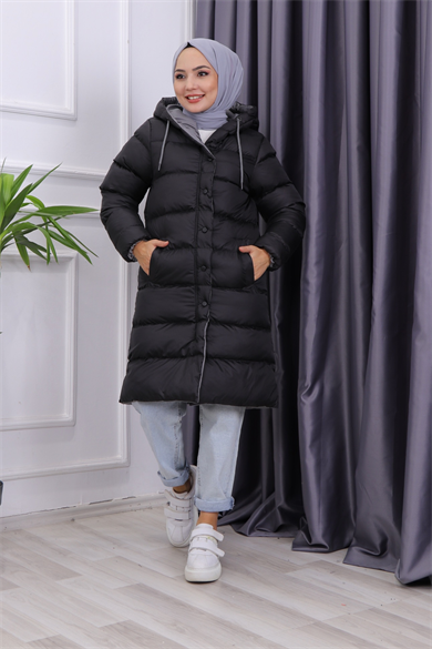 İçi Gri  Detaylı Şişme Mont