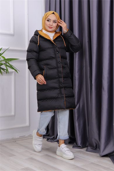 İçi Hardal  Detaylı Şişme Mont