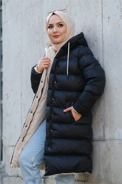 İçi Krem Detaylı Şişme Mont