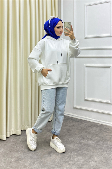 İçi Şardonlu Sweat Beyaz
