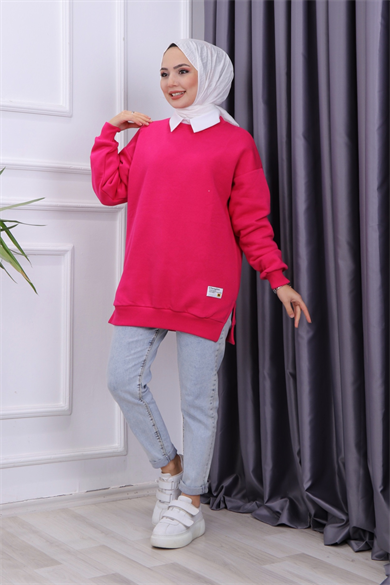 İçi Şardonlu Üç İplik Sweat Fuşya