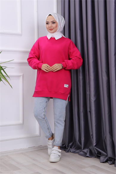 İçi Şardonlu Üç İplik Sweat Fuşya