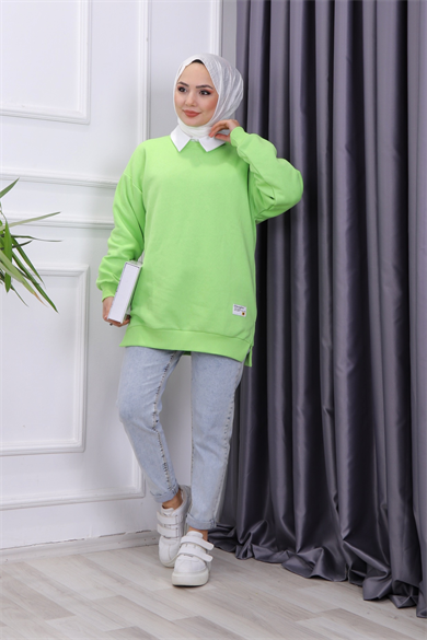 İçi Şardonlu Üç İplik Sweat Yeşil