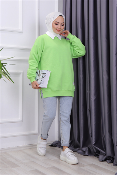 İçi Şardonlu Üç İplik Sweat Yeşil