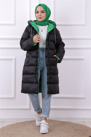 İçi Yeşil Detaylı Şişme Mont