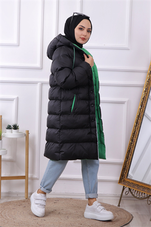 İçi Yeşil Detaylı Şişme Mont