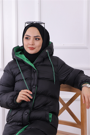 İçi Yeşil Detaylı Şişme Mont