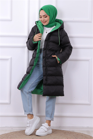İçi Yeşil Detaylı Şişme Mont