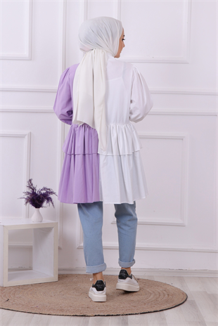 İki Renkli Tunik Lila-Beyaz