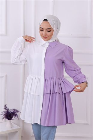 İki Renkli Tunik Lila-Beyaz