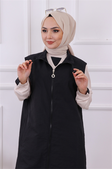 İkili Takım Yelek-Sweat Siyah -Krem