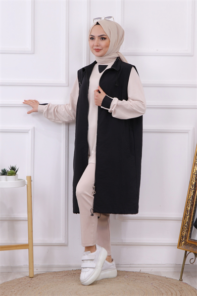 İkili Takım Yelek-Sweat Siyah -Krem