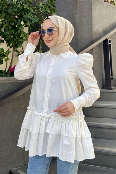 İnci Detaylı Gömlek Ekru