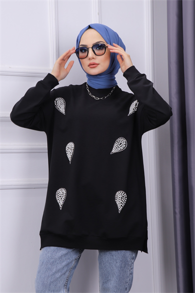 İncili Sweat Siyah
