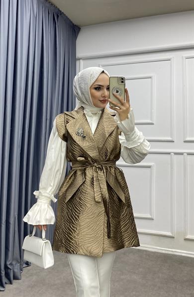 Jakarlı Yelek Kahverengi