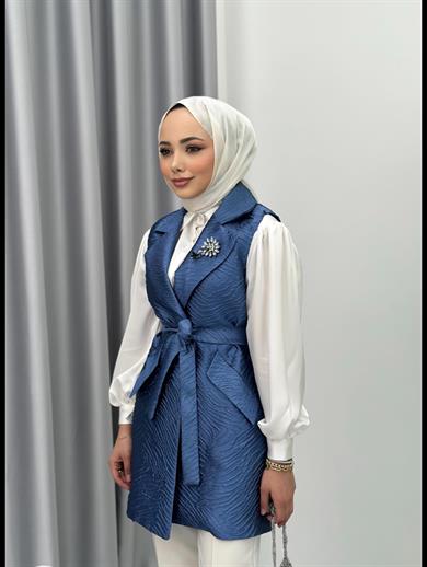 Jakarlı Yelek Mavi