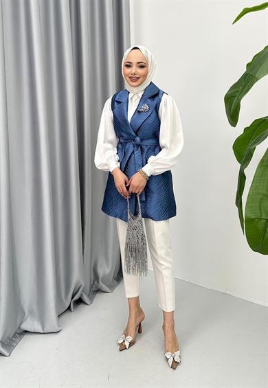 Jakarlı Yelek Mavi