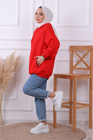 Kanguru Cep Tunik Kırmızı