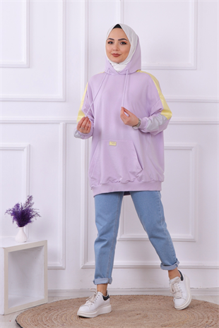 Kanguru Cepli Kapşonlu Sweat Lila