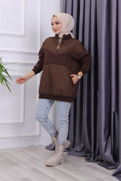 Kapitone Detay Sweat Kahverengi