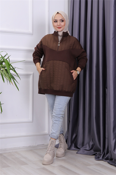 Kapitone Detay Sweat Kahverengi