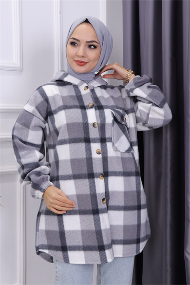 Kapşonlu Tunik Gri Beyaz
