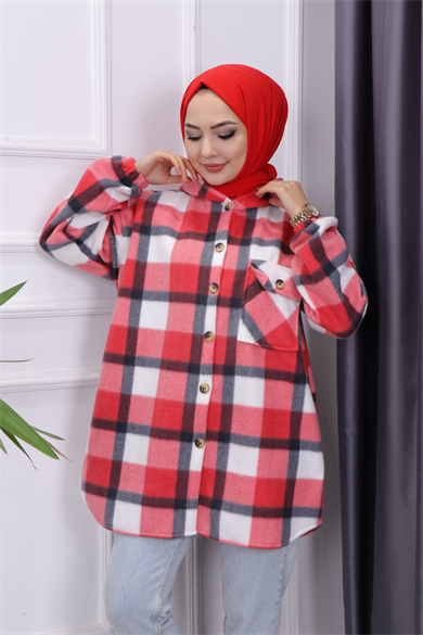Kapşonlu Tunik Kırmızı Beyaz