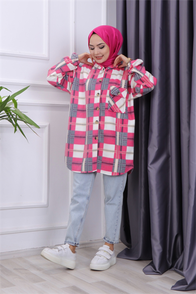 Kapşonlu Tunik Pembe  Beyaz